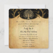 Invitation Gold Swirl Tree Gold & Black Metallic Mariage (Devant)