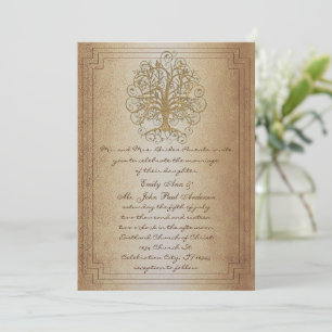 Invitation Gold Swirl Tree Gold Metallic Wedding