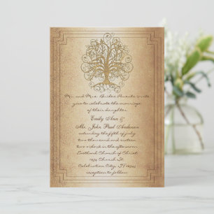 Invitation Gold Swirl Tree Gold Metallic Wedding