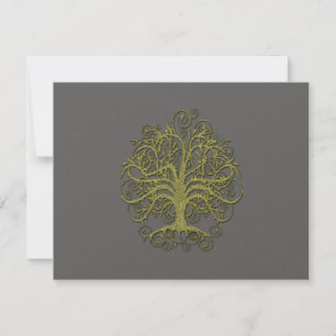 Invitation Gold Swirl Tree on Grey Wedding Reception Card