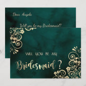 Invitation Gold Swirls Emerald Green Bridesmaid Card (Devant / Derrière)