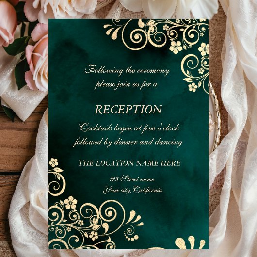 Invitation Gold Swirls Emerald Green Wedding 