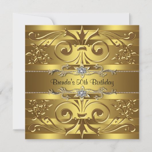 Invitation Gold Swirls Gold Anniversaire (Devant)