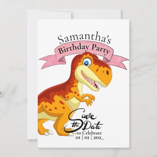 Invitation Gold T Rex, fille d'anniversaire (Devant)