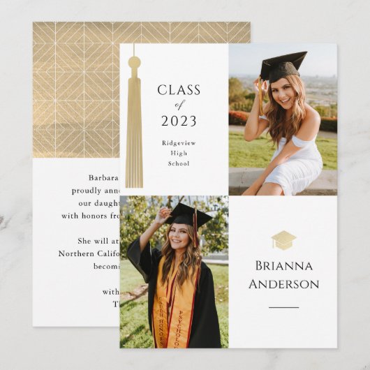 Invitation Gold Tassel & Cap 2 Photo Graduation Announcement (Devant / Derrière)