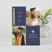 Invitation Gold Tassel & Casquette 2 Photo Blue Graduation (Debout devant)
