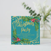 Invitation Gold Teal Floral Holly Glitter (Debout devant)