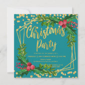 Invitation Gold Teal Floral Holly Glitter (Devant)