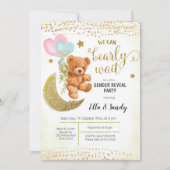 Invitation Gold Teddy Bear Balloon de sexe Revevela Party (Devant)
