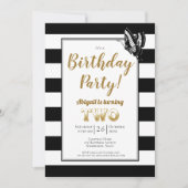 Invitation Gold Text Bande noire et blanche 2e anniversaire (Devant)