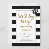 Invitation Gold Text Bande noire et blanche 4e anniversaire (Devant)
