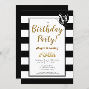 Invitation Gold Text Bande noire et blanche 4e anniversaire