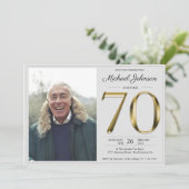 Invitation Gold Text Grey Simple Classy Photo 70e anniversair (Debout devant)