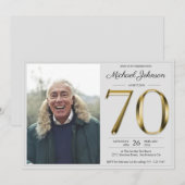 Invitation Gold Text Grey Simple Classy Photo 70e anniversair (Devant / Derrière)