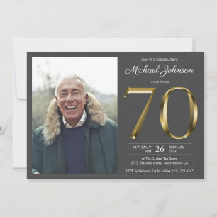 Invitation Gold Text gris foncé Classy Photo 70e anniversaire