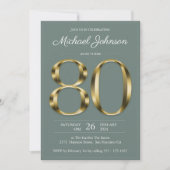 Invitation Gold Text Sage Classy 80e anniversaire fête (Devant)