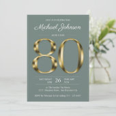 Invitation Gold Text Sage Classy 80e anniversaire fête (Debout devant)