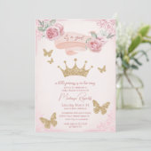 Invitation Gold Tiara & Butterflies Princess Baby shower (Debout devant)