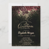 Invitation Gold Tiara, Confetti Fleurs Bourgogne Quinceañera (Devant)