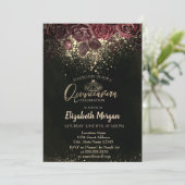Invitation Gold Tiara, Confetti Fleurs Bourgogne Quinceañera (Debout devant)