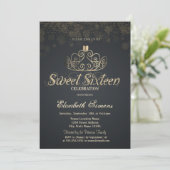 Invitation Gold Tiara Confetti Princess Gray Sweet 16 (Debout devant)