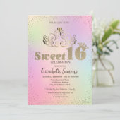Invitation Gold Tiara Confetti Princesse Holographique Sweet (Debout devant)