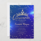 Invitation Gold Tiara Diamonds Blue Quinceañera (Devant)