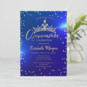 Invitation Gold Tiara Diamonds Blue Quinceañera (Debout devant)