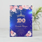 Invitation Gold Tiara Diamonds Fleurs Bleu 100e anniversaire (Debout devant)
