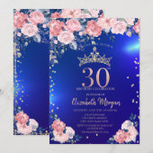 Invitation Gold Tiara Diamonds Fleurs Bleu 30e anniversaire (Devant / Derrière)