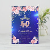 Invitation Gold Tiara Diamonds Fleurs Bleu 40e anniversaire (Debout devant)