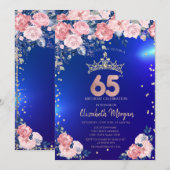 Invitation Gold Tiara Diamonds Fleurs Bleu 65e anniversaire (Devant / Derrière)
