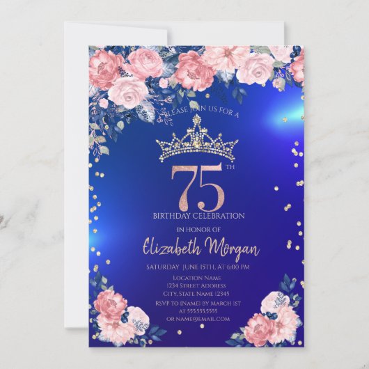 Invitation Gold Tiara Diamonds Fleurs Bleu 75e anniversaire (Devant)