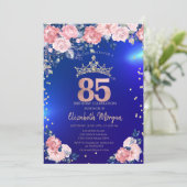 Invitation Gold Tiara Diamonds Fleurs Bleu 85e anniversaire (Debout devant)