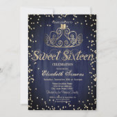 Invitation Gold Tiara Diamonds Princess Navy Blue Sweet 16 (Devant)