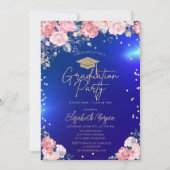 Invitation Gold Tiara Diamonds Rose Blue Graduation Party (Devant)
