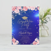 Invitation Gold Tiara Diamonds Rose Blue Graduation Party (Debout devant)
