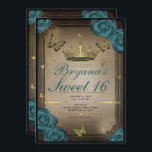 Invitation Gold Tiara Papillons Turquoises Roses Sweet 16<br><div class="desc">Customisez comme vous voulez. Remplacez la photo au dos par votre propre photo ou retirez la photo ensemble.</div>