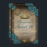 Invitation Gold Tiara Papillons Turquoises Roses Sweet 16<br><div class="desc">Customisez comme vous voulez. Remplacez la photo au dos par votre propre photo ou retirez la photo ensemble.</div>