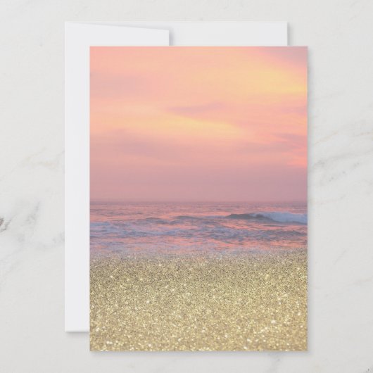 Invitation Gold Tiara Parties scintillant Bokeh Beach Sunset  (Dos)