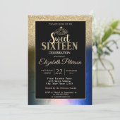 Invitation Gold Tiara Parties scintillant Bokeh Ombre couleur (Debout devant)