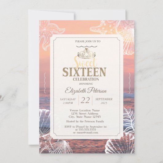 Invitation Gold Tiara Parties scintillant Bokeh Ombre Sweet 1 (Devant)