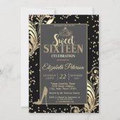 Invitation Gold Tiara Parties scintillant talons Diamants dou (Devant)