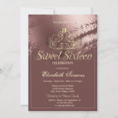 Invitation Gold Tiara Rose Gold Brush Stroke Sweet 16 (Devant)
