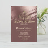 Invitation Gold Tiara Rose Gold Brush Stroke Sweet 16 (Debout devant)