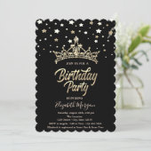 Invitation Gold Tiara Stars Black Birthday Party (Debout devant)