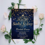 Invitation Gold Tiara Stars Princess Navy Blue Sweet 16<br><div class="desc">Elégante tiara dorée,  et étoiles sur un arrière - plan bleu marine.</div>