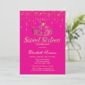 Invitation Gold Tiara String Lights Princess Pink Sweet 16 (Debout devant)