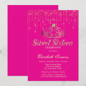 Invitation Gold Tiara String Lights Princess Pink Sweet 16 (Devant / Derrière)