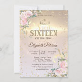 Invitation Gold Tiara Sweet Diamonds Fleurs 16 Parties (Devant)